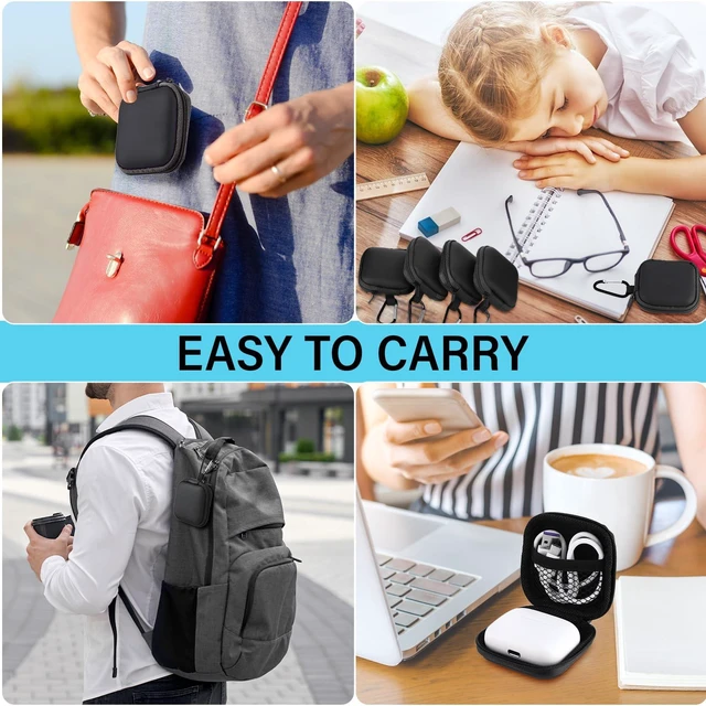 Alt view image 6 of 7 - 60 Pack Square Earbud Case Pouch Bulk with Clip, Black Portable Lightweight Square Storage Pouch with Clip, Perfect for Memory Cards, Camera Chips, Small Electronic Accessories