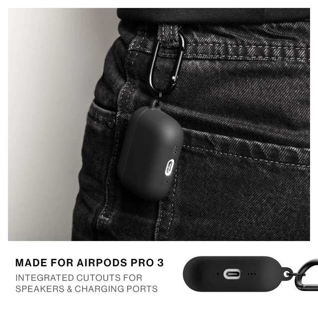 Alt view image 4 of 7 - Active Case for AirPods Pro 3 Silky Smooth Matte Silicone Case with Clip to Attach Anywhere (Black)