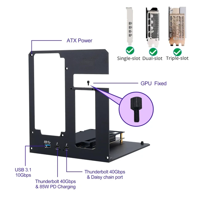 Alt view image 4 of 7 - External eGPU Dock, 2* Thunderbolt 4/3 USB4 Port, 85W PD eGPU Dock for Mini PCs, Laptops and Gaming Handhelds Compatible with NVIDIA/AMD PCIe,ATX Power Supply Windows 10/11