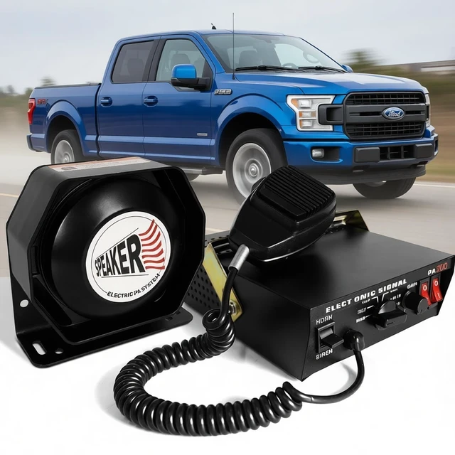 Main image of 12V 100W Emergency Siren PA System Kit - 108-134dB Slim Speaker, 6 Sound Modes (Yelp/Wail/Hi-Lo), Vehicle Pa System with PTT Mic & Radio Input for Police Fire Tow Trucks UTV ATV
