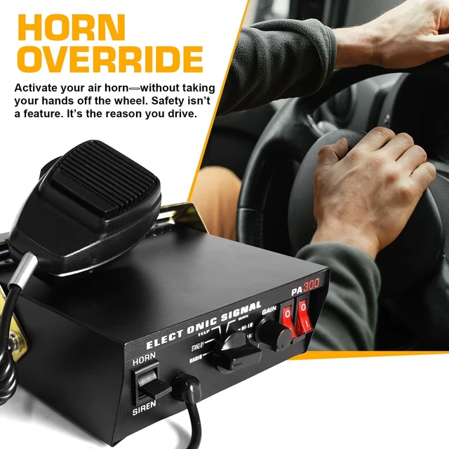 Alt view image 6 of 7 - 12V 100W Emergency Siren PA System Kit - 108-134dB Slim Speaker, 6 Sound Modes (Yelp/Wail/Hi-Lo), Vehicle Pa System with PTT Mic & Radio Input for Police Fire Tow Trucks UTV ATV