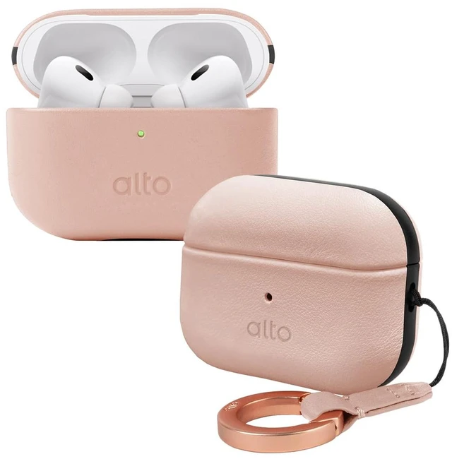 Main image of Italian Leather Case Cover Compatible AirPods Pro 2nd Generation 2022 Women Men Protective Hard Shell Supports Wireless Charging LED Visible (Misty Pink, AirPods Pro 2)
