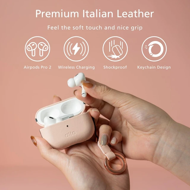 Alt view image 2 of 7 - Italian Leather Case Cover Compatible AirPods Pro 2nd Generation 2022 Women Men Protective Hard Shell Supports Wireless Charging LED Visible (Misty Pink, AirPods Pro 2)