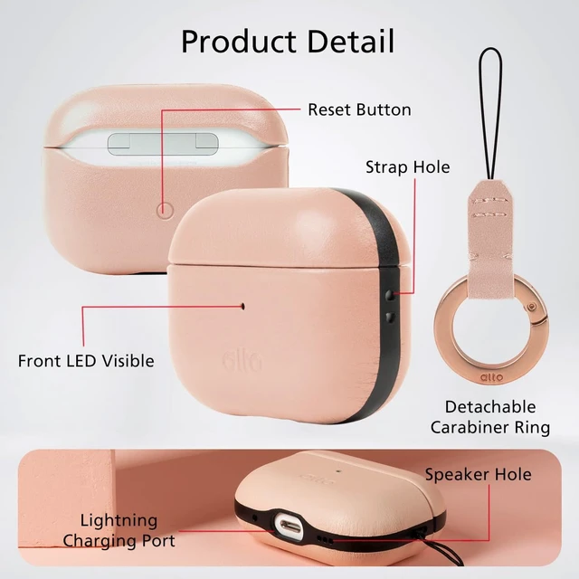 Alt view image 4 of 7 - Italian Leather Case Cover Compatible AirPods Pro 2nd Generation 2022 Women Men Protective Hard Shell Supports Wireless Charging LED Visible (Misty Pink, AirPods Pro 2)
