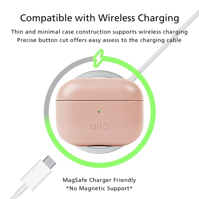 Alt view image 7 of 7 - Italian Leather Case Cover Compatible AirPods Pro 2nd Generation 2022 Women Men Protective Hard Shell Supports Wireless Charging LED Visible (Misty Pink, AirPods Pro 2)
