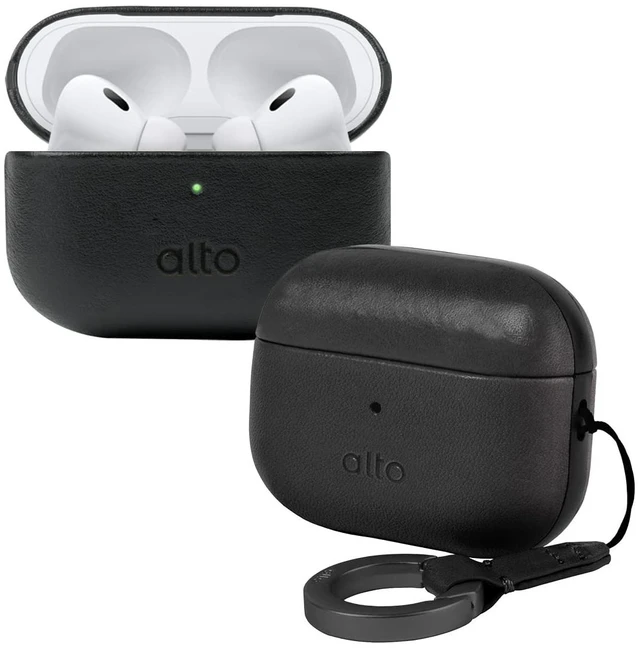 Main image of Italian Leather Case Cover Compatible AirPods Pro 2nd Generation 2022 Women Men Protective Hard Shell Supports Wireless Charging LED Visible (Raven Black, AirPods Pro 2)