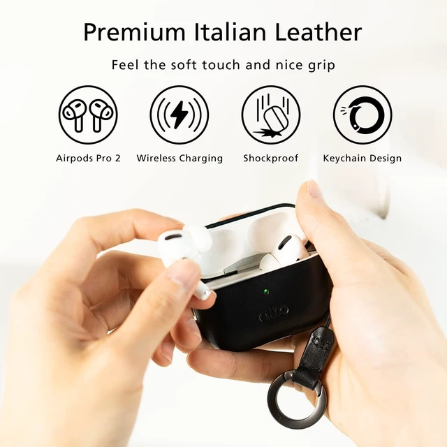 Alt view image 2 of 7 - Italian Leather Case Cover Compatible AirPods Pro 2nd Generation 2022 Women Men Protective Hard Shell Supports Wireless Charging LED Visible (Raven Black, AirPods Pro 2)