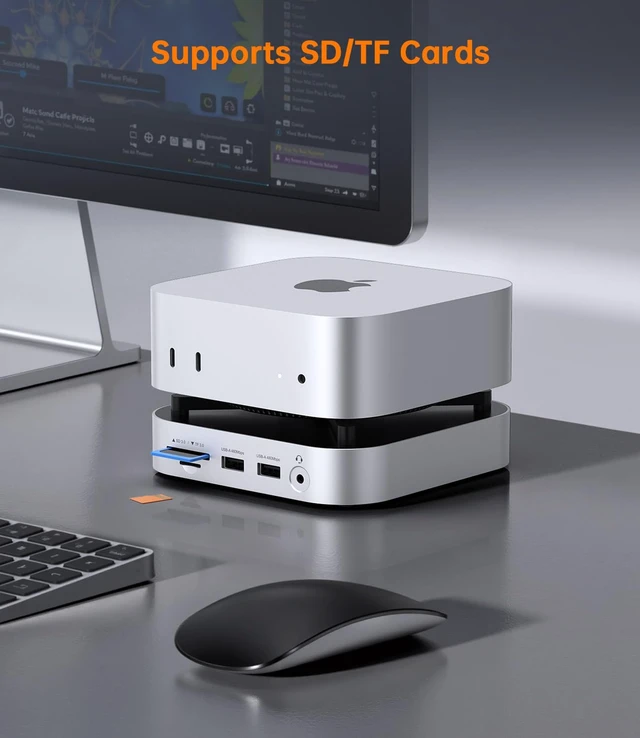 Alt view image 6 of 7 - Mac mini M4, M6, M5 Pro Dock & Stand with 8TB NVMe SSD Enclosure 10Gbps USB-C & USB-A, SD/TF, Audio, One-Click Boot, Enhanced Self-Cooling, Mac Mini Hub for M6 / M5 Pro / M4 / M4 Pro