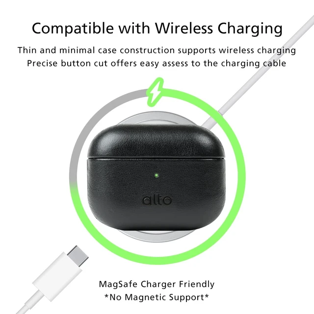 Alt view image 7 of 7 - Italian Leather Case Cover Compatible AirPods Pro 2nd Generation 2022 Women Men Protective Hard Shell Supports Wireless Charging LED Visible (Raven Black, AirPods Pro 2)