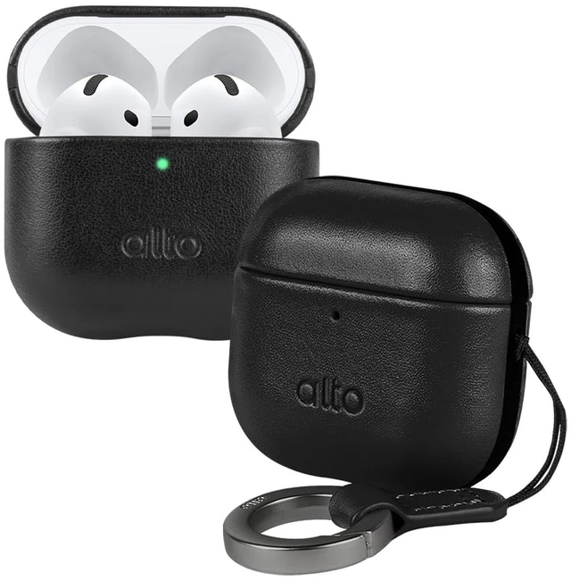 Main image of Case for AirPods 4 with Keychain, Italian Leather Case Cover Compatible AirPods 4nd Generation Women Men Protective Hard Shell Supports Wireless Charging Front LED Visible (Raven Black)