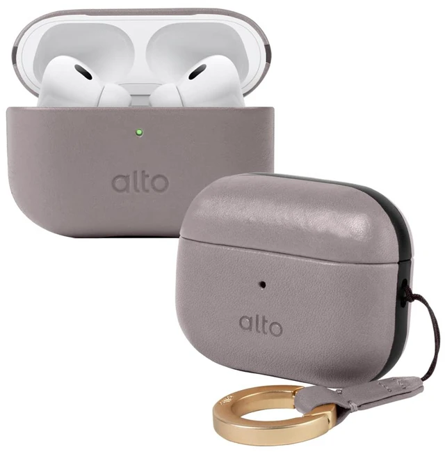Main image of Italian Leather Case Cover Compatible AirPods Pro 2nd Generation 2022 Women Men Protective Hard Shell Supports Wireless Charging LED Visible (Cement Gray, AirPods Pro 2)