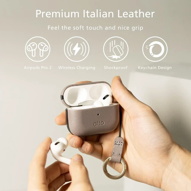 Alt view image 2 of 7 - Italian Leather Case Cover Compatible AirPods Pro 2nd Generation 2022 Women Men Protective Hard Shell Supports Wireless Charging LED Visible (Cement Gray, AirPods Pro 2)
