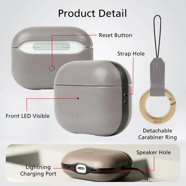 Alt view image 5 of 7 - Italian Leather Case Cover Compatible AirPods Pro 2nd Generation 2022 Women Men Protective Hard Shell Supports Wireless Charging LED Visible (Cement Gray, AirPods Pro 2)