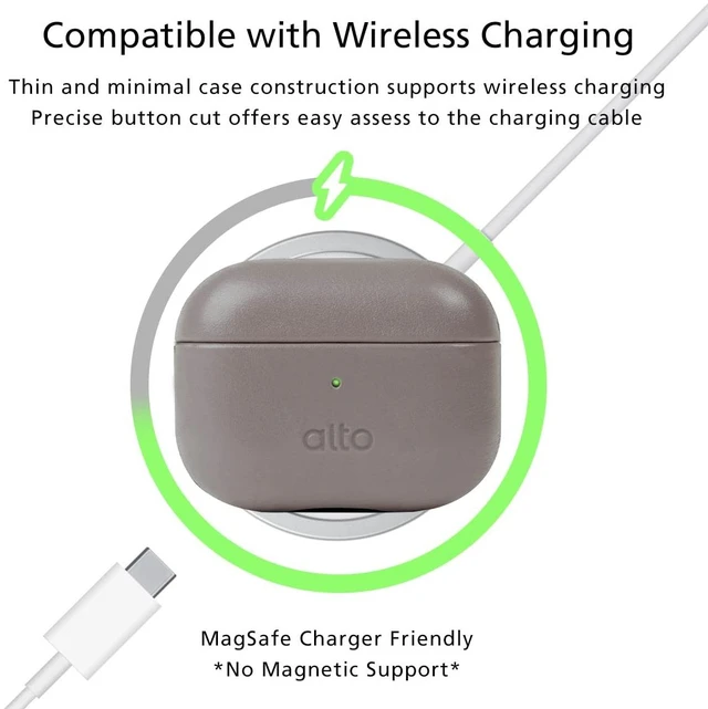 Alt view image 7 of 7 - Italian Leather Case Cover Compatible AirPods Pro 2nd Generation 2022 Women Men Protective Hard Shell Supports Wireless Charging LED Visible (Cement Gray, AirPods Pro 2)