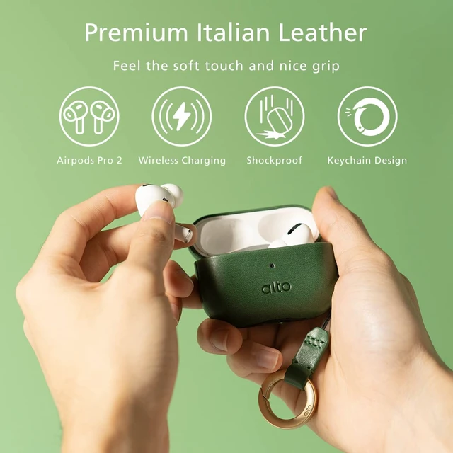 Alt view image 2 of 7 - Italian Leather Case Cover Compatible AirPods Pro 2nd Generation 2022 Women Men Protective Hard Shell Supports Wireless Charging LED Visible (Forest Green, AirPods Pro 2)