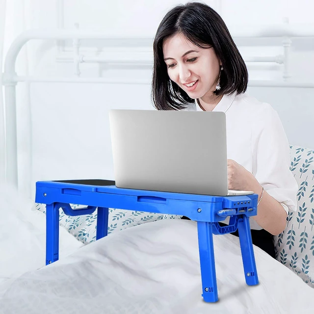 Alt view image 2 of 7 - Laptop Table for Bed-Multi-Functional Laptop Bed Table Tray with Internal Cooling Fan & 2 Independent Laptop Stands-Foldable & 3 Different Height Laptop Desk-LED Lamp-4 Port USB