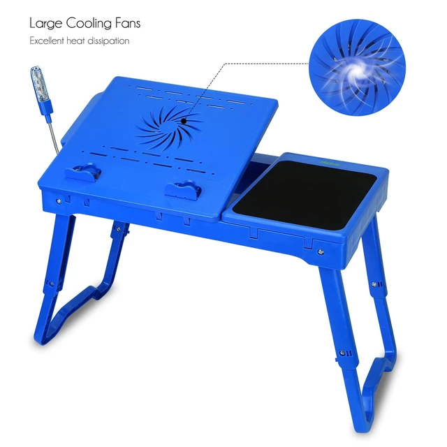 Alt view image 4 of 7 - Laptop Table for Bed-Multi-Functional Laptop Bed Table Tray with Internal Cooling Fan & 2 Independent Laptop Stands-Foldable & 3 Different Height Laptop Desk-LED Lamp-4 Port USB