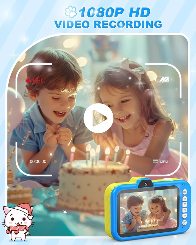 Alt view image 4 of 7 - Kids Camera, 1080P 48MP Front Selfie Toddler Camera, 3.5 inch Big Screen Toy Camera, 10X Zoom in Chritmas Birthday Gift Cameras for Kids Boys Girl Age 2 3 4 5 6 7 8 9 10 11 12, Blue