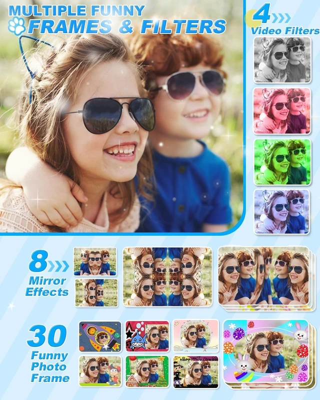 Alt view image 6 of 7 - Kids Camera, 1080P 48MP Front Selfie Toddler Camera, 3.5 inch Big Screen Toy Camera, 10X Zoom in Chritmas Birthday Gift Cameras for Kids Boys Girl Age 2 3 4 5 6 7 8 9 10 11 12, Blue