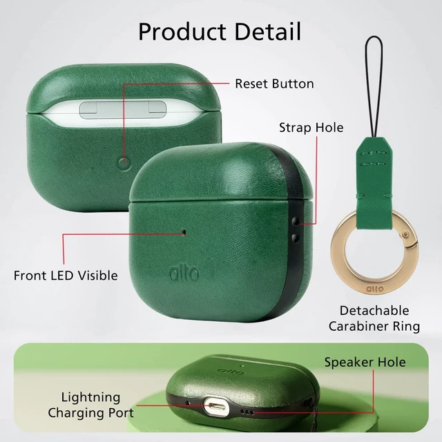 Alt view image 5 of 7 - Italian Leather Case Cover Compatible AirPods Pro 2nd Generation 2022 Women Men Protective Hard Shell Supports Wireless Charging LED Visible (Forest Green, AirPods Pro 2)