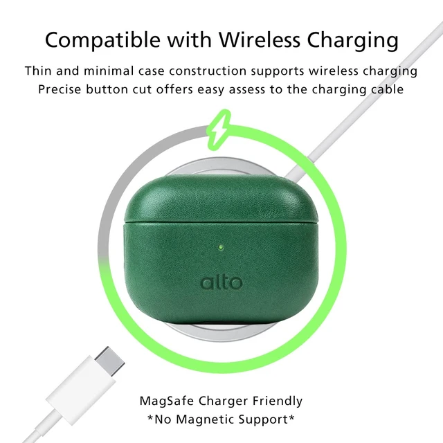 Alt view image 7 of 7 - Italian Leather Case Cover Compatible AirPods Pro 2nd Generation 2022 Women Men Protective Hard Shell Supports Wireless Charging LED Visible (Forest Green, AirPods Pro 2)