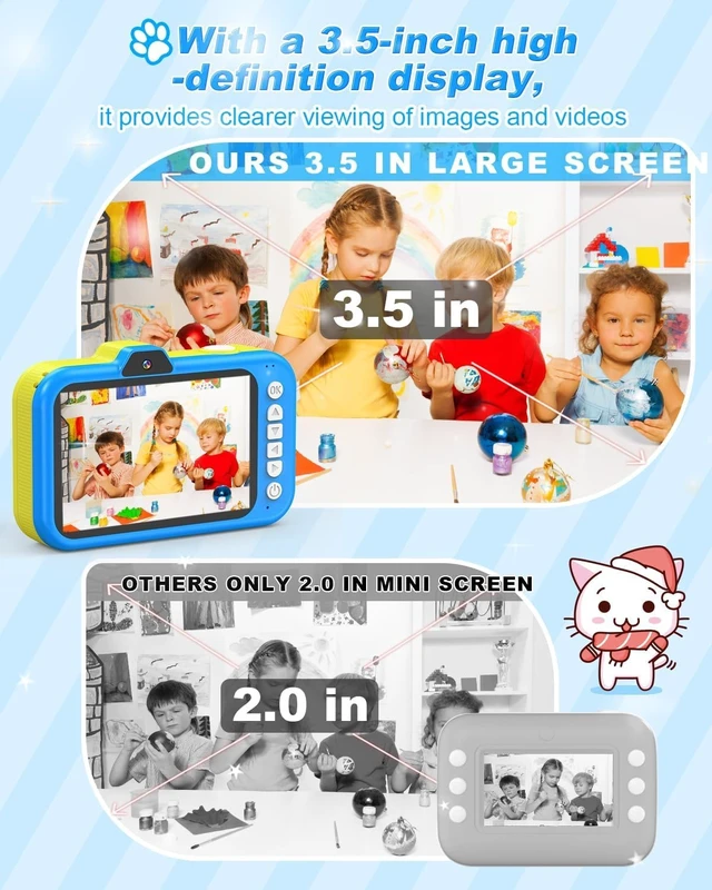 Alt view image 7 of 7 - Kids Camera, 1080P 48MP Front Selfie Toddler Camera, 3.5 inch Big Screen Toy Camera, 10X Zoom in Chritmas Birthday Gift Cameras for Kids Boys Girl Age 2 3 4 5 6 7 8 9 10 11 12, Blue