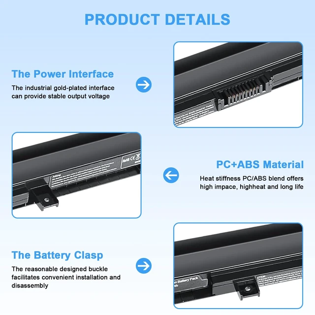 Alt view image 3 of 7 - 45Wh PA5185U-1BRS Laptop Battery Compatible with Toshiba Satellite C50 C55 C55D C55T S55 L55 L55T L55D C55-B5200 C55-B5270 C55D-B5310 C55-B5300 PA5184U-1BRS PA5195U-1BRS PA5186U-1BRS
