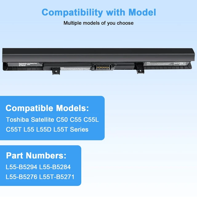 Alt view image 4 of 7 - 45Wh PA5185U-1BRS Laptop Battery Compatible with Toshiba Satellite C50 C55 C55D C55T S55 L55 L55T L55D C55-B5200 C55-B5270 C55D-B5310 C55-B5300 PA5184U-1BRS PA5195U-1BRS PA5186U-1BRS