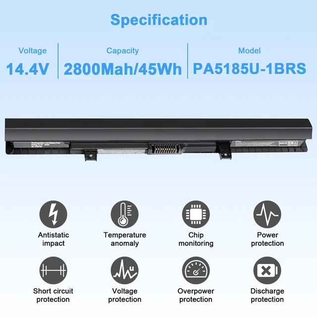 Alt view image 2 of 7 - 45Wh PA5185U-1BRS Laptop Battery Compatible with Toshiba Satellite C50 C55 C55D C55T S55 L55 L55T L55D C55-B5200 C55-B5270 C55D-B5310 C55-B5300 PA5184U-1BRS PA5195U-1BRS PA5186U-1BRS