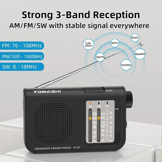 Alt view image 2 of 7 - AM FM SW Portable Transistor Radio, Battery Operated Radio Large tuning knob with a telescopic antenna and earphone jack. Compact vintage radio for seniors, travel and emergencies
