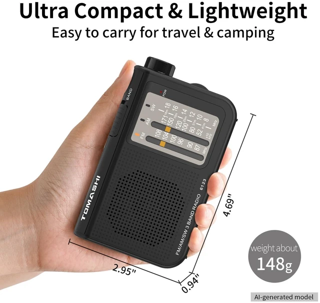 Alt view image 7 of 7 - AM FM SW Portable Transistor Radio, Battery Operated Radio Large tuning knob with a telescopic antenna and earphone jack. Compact vintage radio for seniors, travel and emergencies