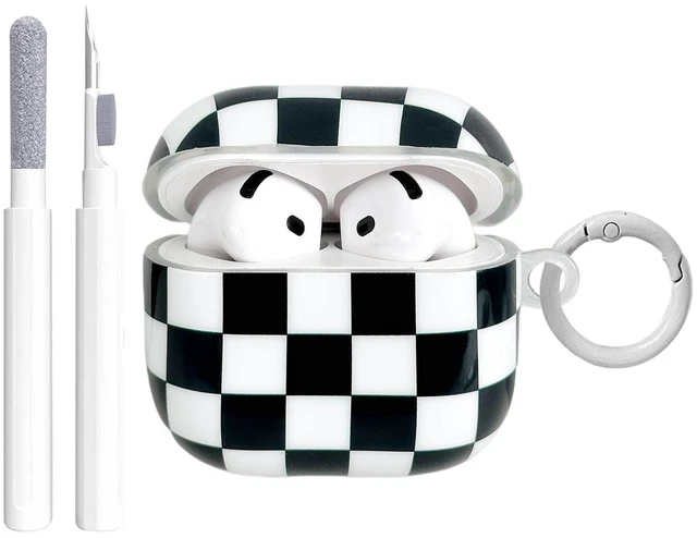 Main image of for Airpods 4 Case Clear,Cute Checkerboard Pattern for Airpods 4 Aesthetic Retro Soft TPU for Airpods 4th Generation Case with Girly Colorful Carabiner&Cleaning Pen Women Girls-Black+White