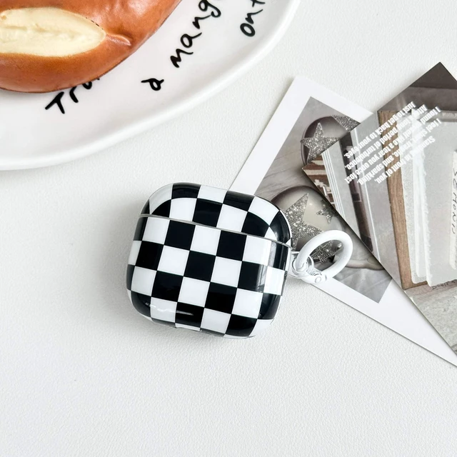 Alt view image 2 of 7 - for Airpods 4 Case Clear,Cute Checkerboard Pattern for Airpods 4 Aesthetic Retro Soft TPU for Airpods 4th Generation Case with Girly Colorful Carabiner&Cleaning Pen Women Girls-Black+White