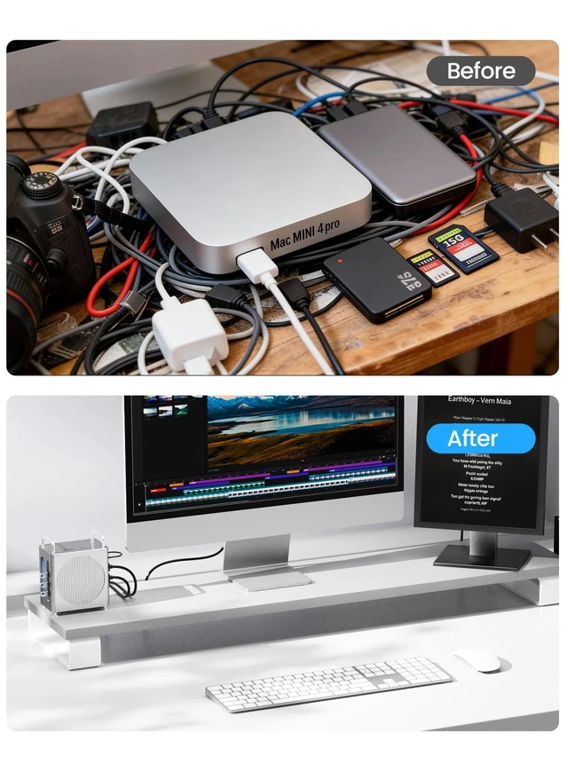 Alt view image 5 of 7 - 40Gbps Mac mini M4 Dock Ultra-Fast Transmission, Mac mini M4 Hub with Signle ssd Enclosure Support Up to 8TB 2*DP+3*USB-A+SD/TF for Video Editor, Photographer, Professional Users
