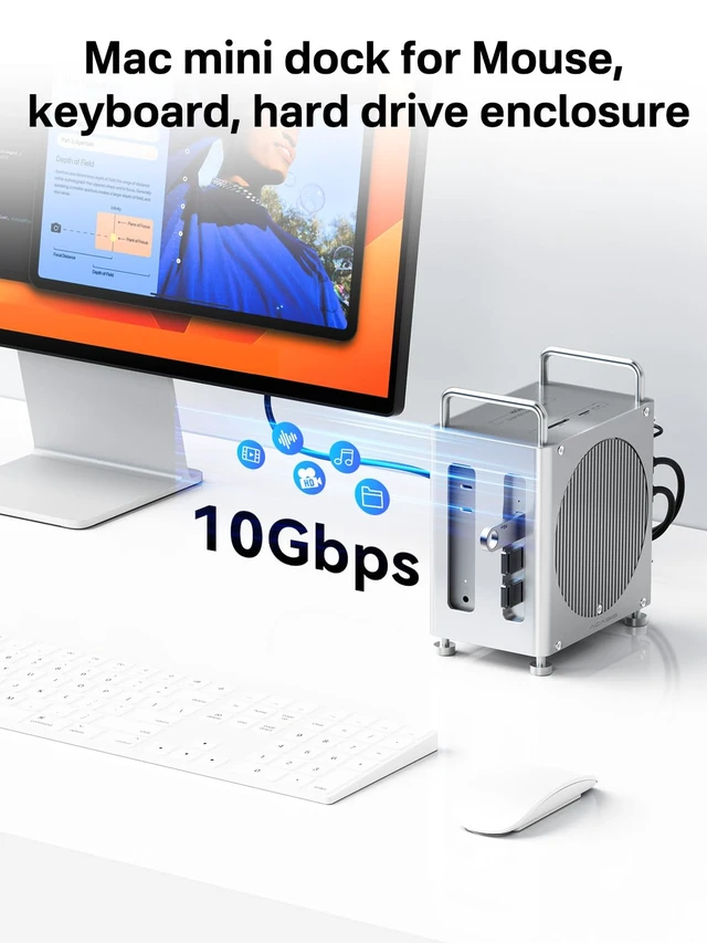 Alt view image 7 of 7 - 40Gbps Mac mini M4 Dock Ultra-Fast Transmission, Mac mini M4 Hub with Signle ssd Enclosure Support Up to 8TB 2*DP+3*USB-A+SD/TF for Video Editor, Photographer, Professional Users