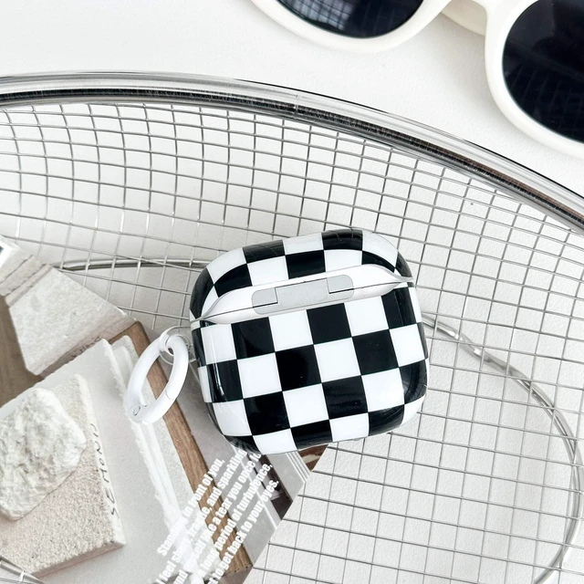 Alt view image 5 of 7 - for Airpods 4 Case Clear,Cute Checkerboard Pattern for Airpods 4 Aesthetic Retro Soft TPU for Airpods 4th Generation Case with Girly Colorful Carabiner&Cleaning Pen Women Girls-Black+White
