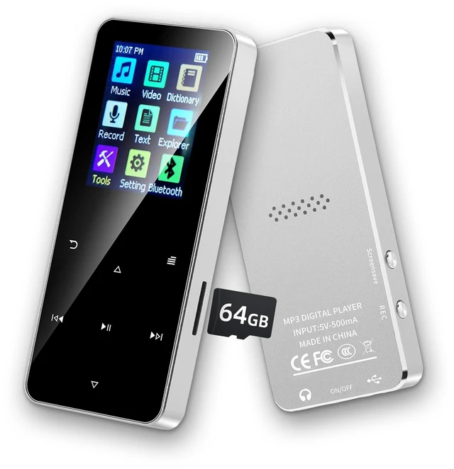 Main image of 16GB+64GB MP3 Player with Bluetooth Portable Music Player, HD Speaker, Lossless Sound, FM Radio, Voice Recorder, Touch Buttons, E-Book (Earphones Included & 16GB Built-in+64GB Card, No WiFi)
