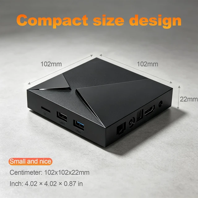 Alt view image 7 of 7 - Q11 Android TV Box with Cherry TV, Android 14, 4GB RAM 32GB Storage Gigabit Ethernet + Dual-Band Wi-Fi, 4K HDR10 + AV1, Secure DRM + Voice Remote + Casting, HDMI 2.1 max to 4K60 output