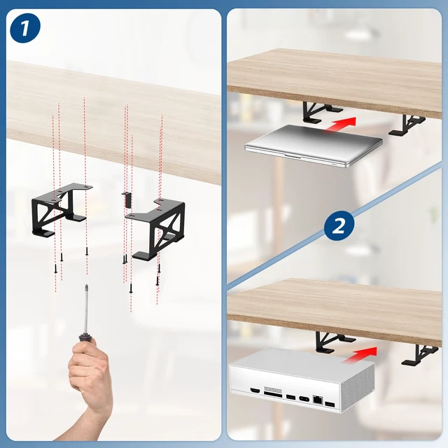 Alt view image 4 of 7 - Under Desk Laptop Mount, Metal Under Desk Shelf Holder compatible for MacBook,Mini PC,Xbox Series S,Xbox One S/X, Under Laptop Storage Mount