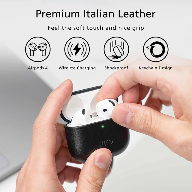 Alt view image 2 of 6 - Case for AirPods 4 with Keychain, Italian Leather Case Cover Compatible AirPods 4nd Generation Women Men Protective Hard Shell Supports Wireless Charging Front LED Visible (Raven Black)