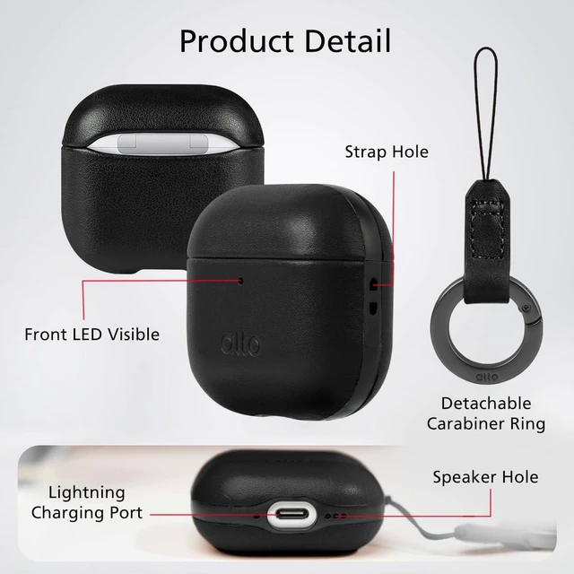 Alt view image 5 of 6 - Case for AirPods 4 with Keychain, Italian Leather Case Cover Compatible AirPods 4nd Generation Women Men Protective Hard Shell Supports Wireless Charging Front LED Visible (Raven Black)