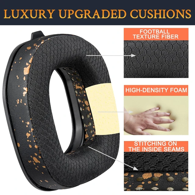 Alt view image 3 of 4 - Replacement Earpads for Astro A50 Gen3 (Do Not Fit A50 Gen 4) Headset, Ear Pads Cushions with Durable Mesh Fabric, Noise Isolation Foam - Black Gold