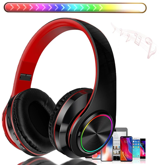 Main image of Bluetooth Wireless Over Ear Headphones, HiFi Stereo Sound Foldable Headset,Colorful LED Lights Headphones with Built-in Mic,Wired for School/Tablet Computer/PC/TV/Cellphones/Travel (Black Red)