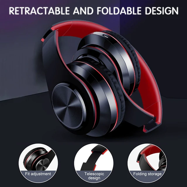 Alt view image 2 of 7 - Bluetooth Wireless Over Ear Headphones, HiFi Stereo Sound Foldable Headset,Colorful LED Lights Headphones with Built-in Mic,Wired for School/Tablet Computer/PC/TV/Cellphones/Travel (Black Red)