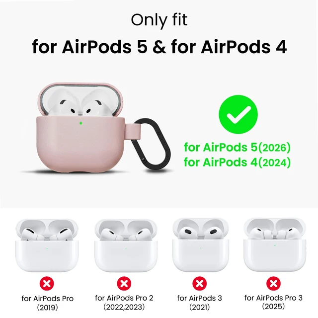 Alt view image 2 of 7 - Vegan Leather for AirPods 5 Case & for AirPods 4 Case, Blush Pink Timeless Style, Everyday Protection - Classic Leather Look, Front LED Visible, Carabiner Included, Easy to Install & Remove