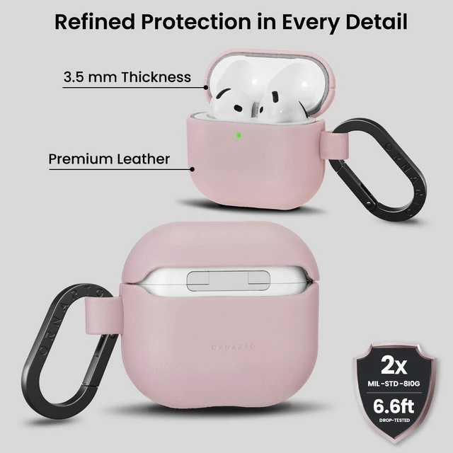 Alt view image 3 of 7 - Vegan Leather for AirPods 5 Case & for AirPods 4 Case, Blush Pink Timeless Style, Everyday Protection - Classic Leather Look, Front LED Visible, Carabiner Included, Easy to Install & Remove