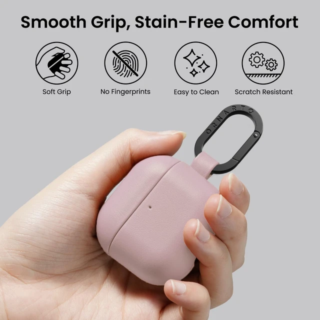 Alt view image 4 of 7 - Vegan Leather for AirPods 5 Case & for AirPods 4 Case, Blush Pink Timeless Style, Everyday Protection - Classic Leather Look, Front LED Visible, Carabiner Included, Easy to Install & Remove