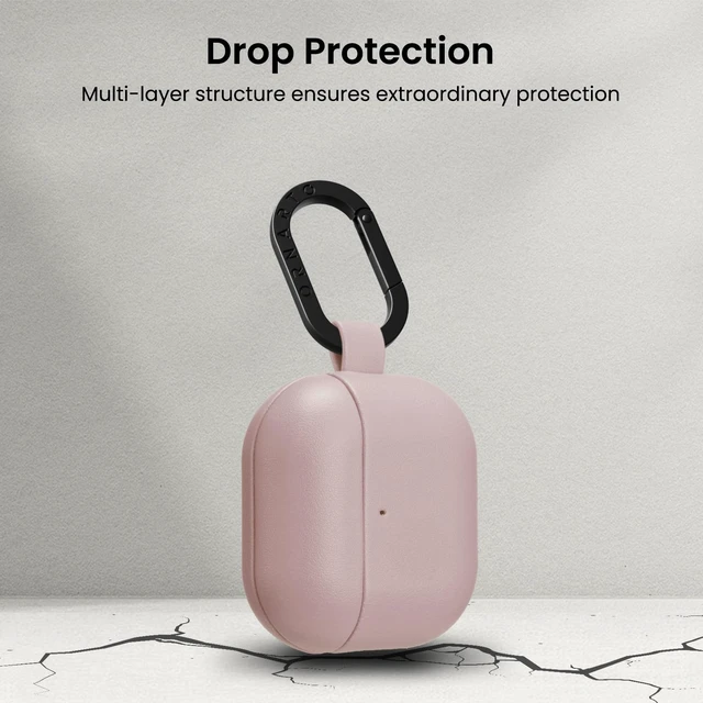 Alt view image 5 of 7 - Vegan Leather for AirPods 5 Case & for AirPods 4 Case, Blush Pink Timeless Style, Everyday Protection - Classic Leather Look, Front LED Visible, Carabiner Included, Easy to Install & Remove