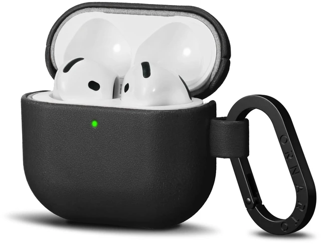 Main image of Vegan Leather for AirPods 5 Case & for AirPods 4 Case, Black Timeless Style, Everyday Protection - Classic Leather Look, Front LED Visible, Carabiner Included, Easy to Install & Remove