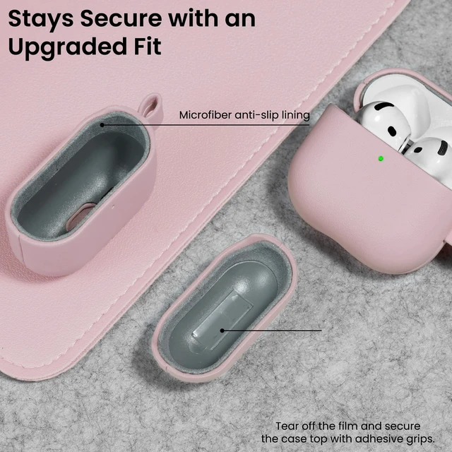 Alt view image 6 of 7 - Vegan Leather for AirPods 5 Case & for AirPods 4 Case, Blush Pink Timeless Style, Everyday Protection - Classic Leather Look, Front LED Visible, Carabiner Included, Easy to Install & Remove